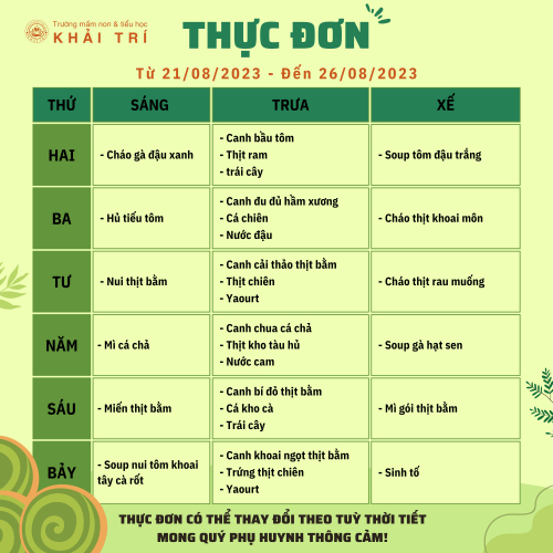 Thực Đơn Tuần Mới - Mỗi Ngày Bé Ăn Gì Tại Khải Trí